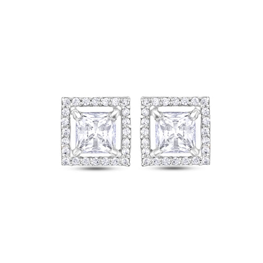 Halo Princess Cut Stud Earring