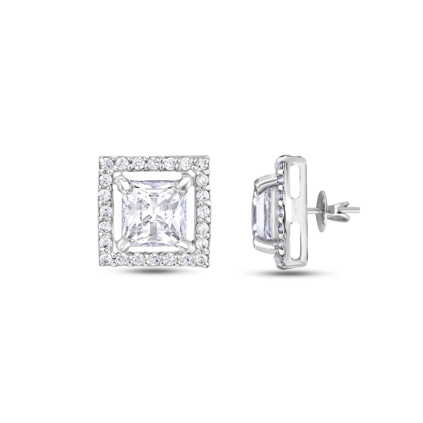 Halo Princess Cut Stud Earring