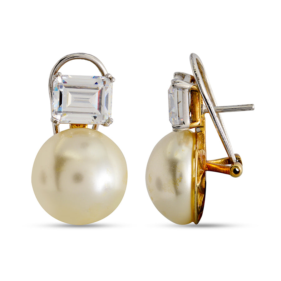 Chic Emerald Cut Earrings with Round Pearl Accent